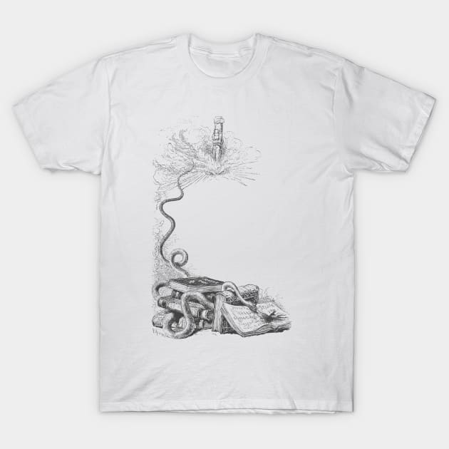 Snake on a book - surreal scenery T-Shirt by Creative Art Store